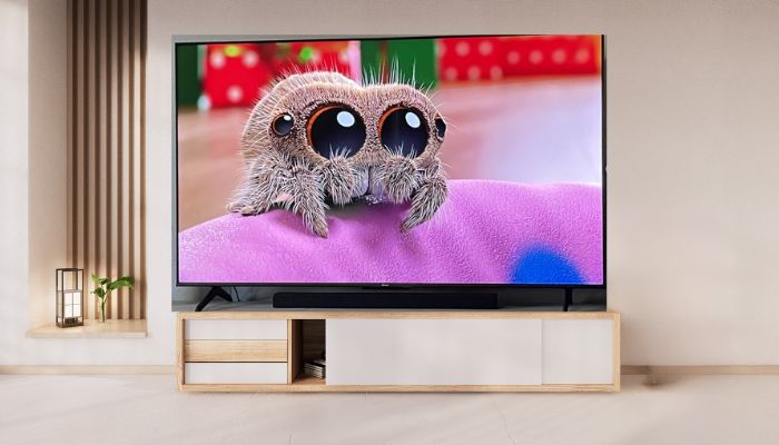 Television side angle with wall and floor